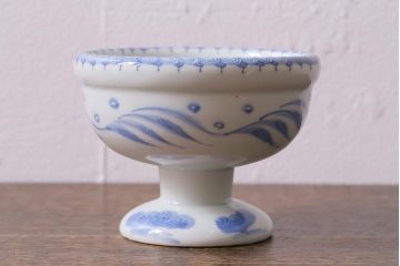 アンティーク雑貨　古民具・骨董　明治期　伊万里焼　染付杯洗(盃洗、フルーツボウル、コンポート、和食器)(R-041118)