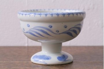 アンティーク雑貨　古民具・骨董　明治期　伊万里焼　染付杯洗(盃洗、フルーツボウル、コンポート、和食器)(R-041118)