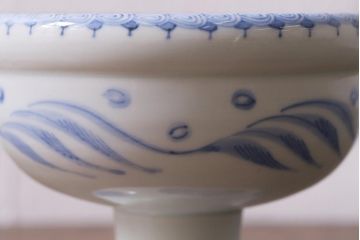 アンティーク雑貨　古民具・骨董　明治期　伊万里焼　染付杯洗(盃洗、フルーツボウル、コンポート、和食器)(R-041118)