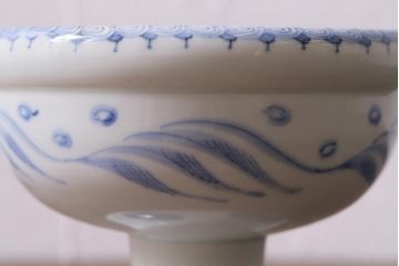 アンティーク雑貨　古民具・骨董　明治期　伊万里焼　染付杯洗(盃洗、フルーツボウル、コンポート、和食器)(R-041118)