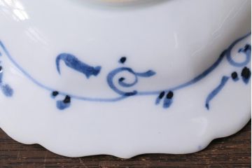 アンティーク雑貨　江戸明治期　蝶文染付変形皿2枚(中皿)(R-041119)