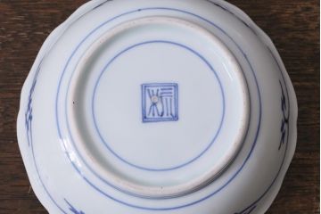 アンティーク雑貨　江戸期　古伊万里　染付　扇面図　なます皿3枚セット(深皿)(R-041120)