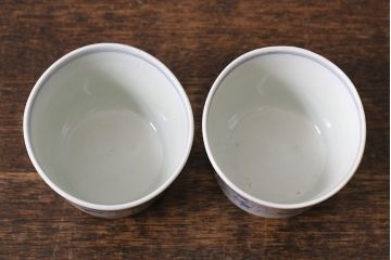 アンティーク雑貨　古民具・骨董　江戸後期　伊万里　染付　蕎麦猪口2個セット(そば猪口、そばちょこ)(R-041121)