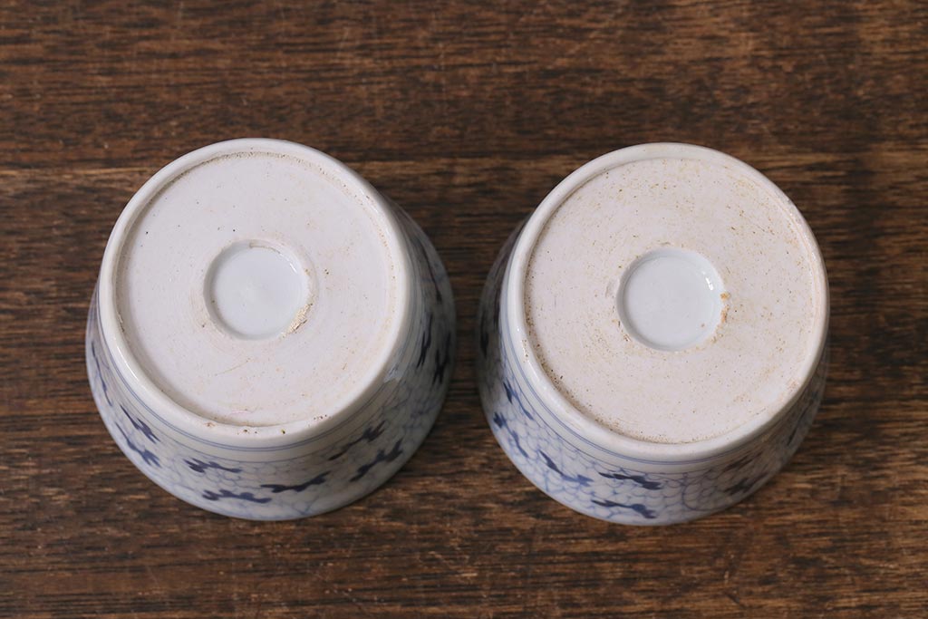 アンティーク雑貨　古民具・骨董　江戸後期　伊万里　染付　蕎麦猪口2個セット(そば猪口、そばちょこ)(R-041121)