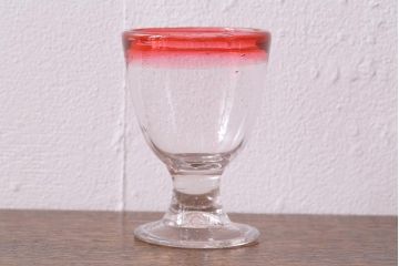 アンティーク雑貨　レトロ　大正期　なつめ形　赤縁氷コップ(吹ガラス)(R-041126)