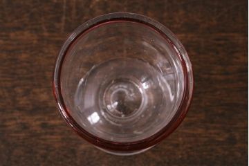 アンティーク雑貨　レトロ　大正期　なつめ形　赤縁氷コップ(吹ガラス)(R-041126)
