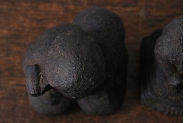 アンティーク雑貨　江戸明治期　恵比寿天・大黒天　木彫りの置物(ディスプレイ、七福神)(R-041129)