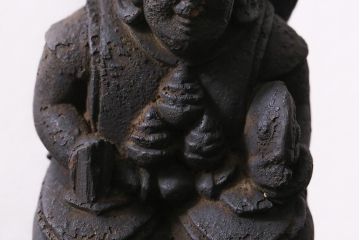 アンティーク雑貨　江戸明治期　恵比寿天・大黒天　木彫りの置物(ディスプレイ、七福神)(R-041129)