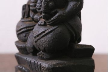 アンティーク雑貨　江戸明治期　恵比寿天・大黒天　木彫りの置物(ディスプレイ、七福神)(R-041129)