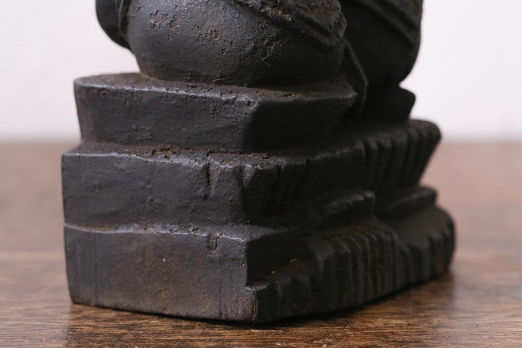 アンティーク雑貨　江戸明治期　恵比寿天・大黒天　木彫りの置物(ディスプレイ、七福神)(R-041129)