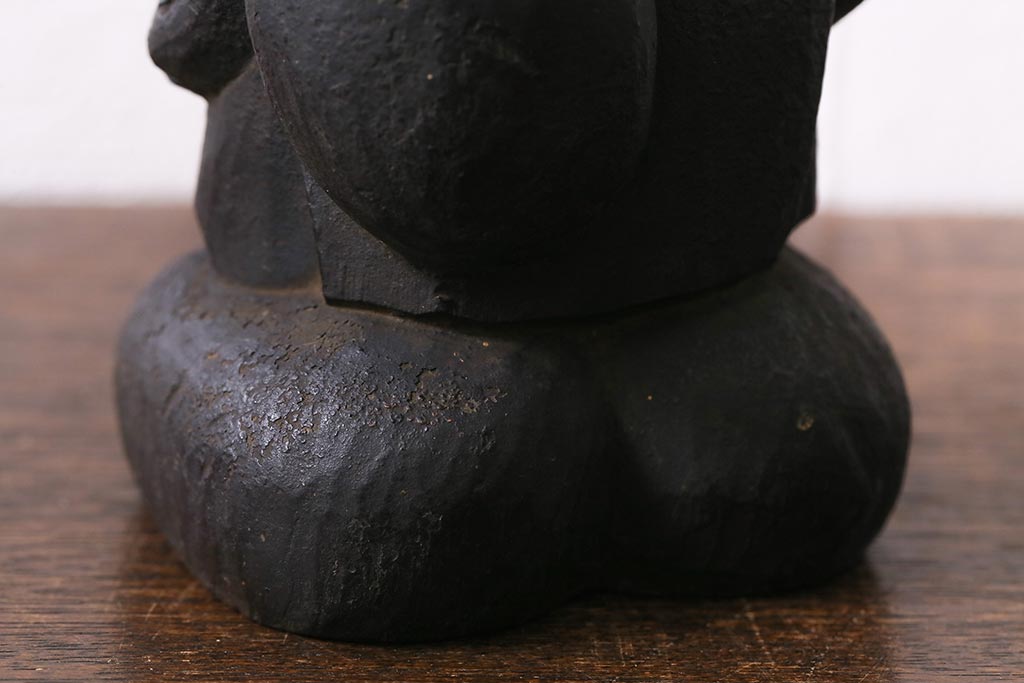 アンティーク雑貨　江戸明治期　恵比寿天・大黒天　木彫りの置物(ディスプレイ、七福神)(R-041129)