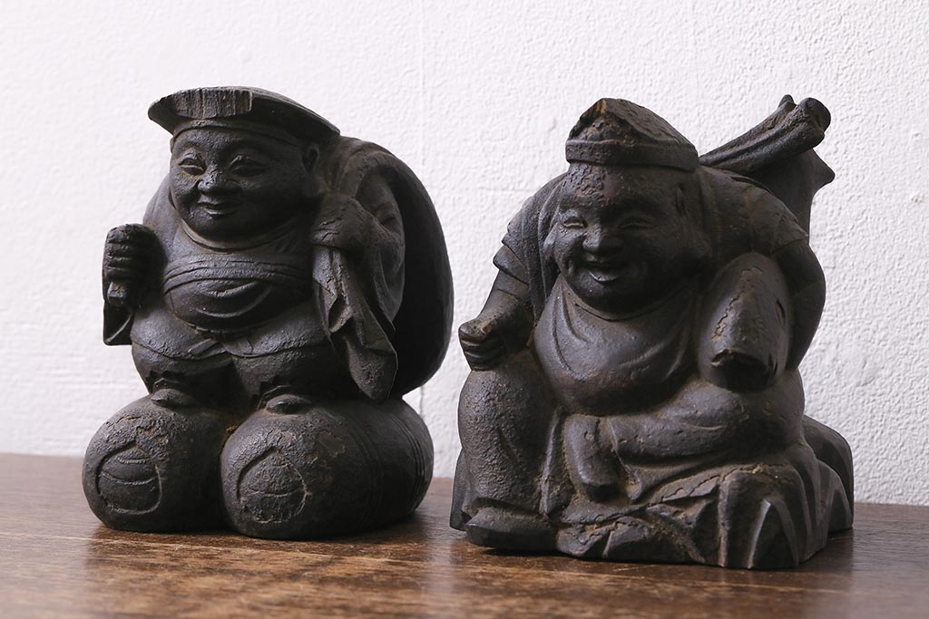 木製 福の神像 約60cm　大黒天　七福神アンティーク和室床間 木製 福の神像 約60cm 大黒天 七福神アンティーク和室床間