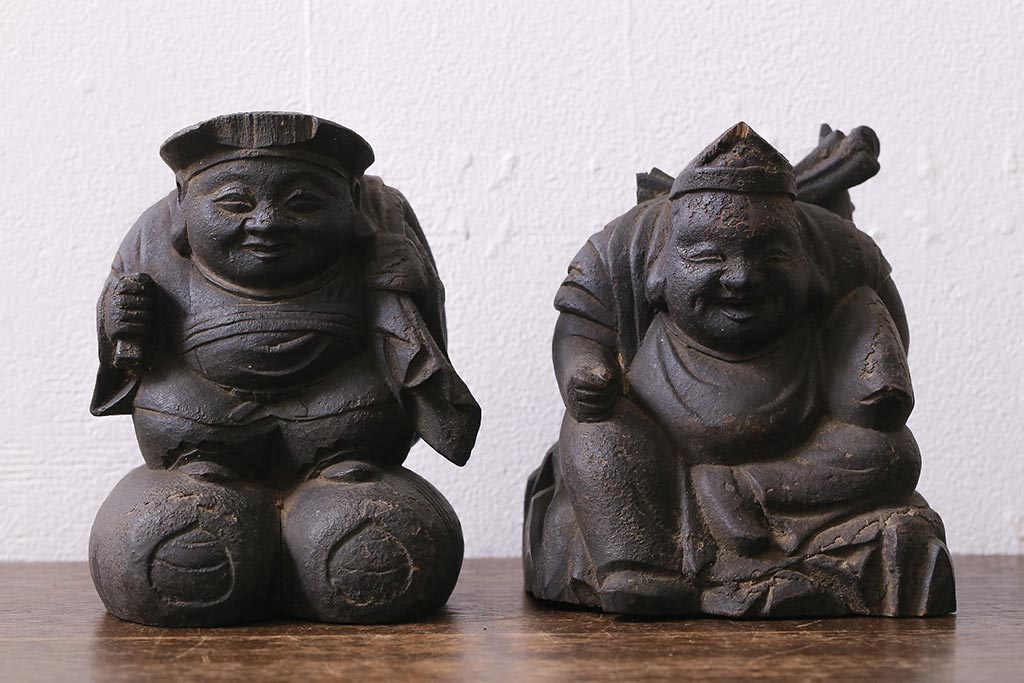 古銅　古美術　七福神　大黒天　恵比寿　骨董品　台付 古銅 古美術 七福神 大黒天 恵比寿 骨董品 台付