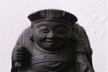 アンティーク雑貨　江戸明治期　恵比寿天・大黒天　木彫りの置物(ディスプレイ、七福神)(R-041130)