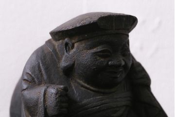 アンティーク雑貨　江戸明治期　恵比寿天・大黒天　木彫りの置物(ディスプレイ、七福神)(R-041130)