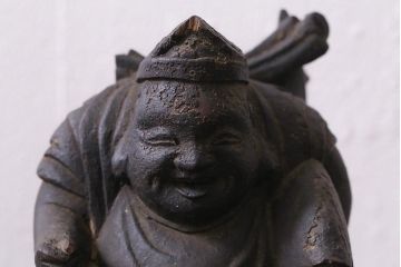 アンティーク雑貨　江戸明治期　恵比寿天・大黒天　木彫りの置物(ディスプレイ、七福神)(R-041130)