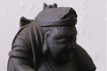 アンティーク雑貨　江戸明治期　恵比寿天・大黒天　木彫りの置物(ディスプレイ、七福神)(R-041130)