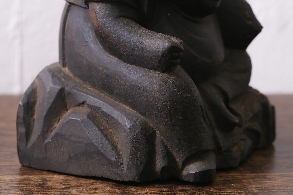 アンティーク雑貨　江戸明治期　恵比寿天・大黒天　木彫りの置物(ディスプレイ、七福神)(R-041130)