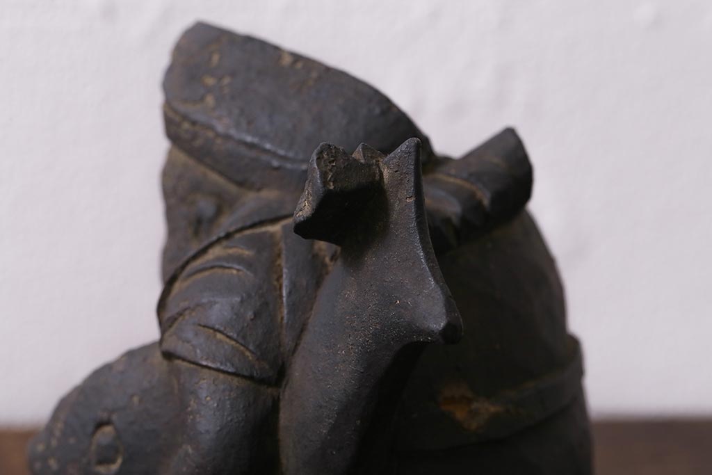 アンティーク雑貨　江戸明治期　恵比寿天・大黒天　木彫りの置物(ディスプレイ、七福神)(R-041130)