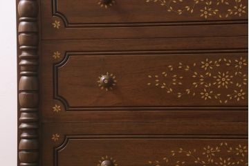 ヴィンテージ家具　ヨーロッパビンテージ　輸入家具　象嵌と挽き物細工が目を引くライティングビューロー(簿記机、在宅ワーク、在宅用ワークデスク、机、在宅ワーク、在宅用引き出し)(R-041133)