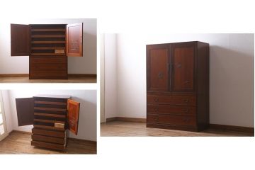 中古　国産　工芸家具　高級品　総無垢材　桐材・桑材　衣装盆付き　品のある佇まいが魅力の衣装箪笥(和タンス、洋服タンス、桐箪笥、桐たんす)(R-041135)