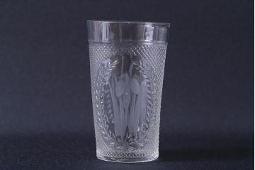 アンティーク雑貨　レトロ　プレスガラス　菖蒲(アヤメ)他　グラス5個セット(コップ、和ガラス)(R-041139)