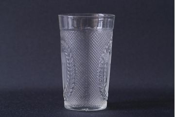 アンティーク雑貨　レトロ　プレスガラス　菖蒲(アヤメ)他　グラス5個セット(コップ、和ガラス)(R-041139)