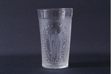 アンティーク雑貨　レトロ　プレスガラス　菖蒲(アヤメ)他　グラス5個セット(コップ、和ガラス)(R-041139)