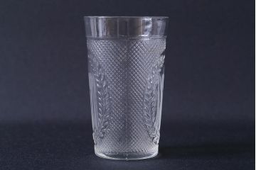 アンティーク雑貨　レトロ　プレスガラス　菖蒲(アヤメ)他　グラス5個セット(コップ、和ガラス)(R-041139)