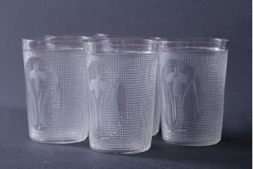 アンティーク雑貨　レトロ　プレスガラス　菖蒲(アヤメ)　グラス5個セット(コップ、和ガラス)(R-041140)