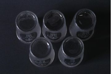 アンティーク雑貨　レトロ　プレスガラス　菖蒲(アヤメ)　グラス5個セット(コップ、和ガラス)(R-041140)
