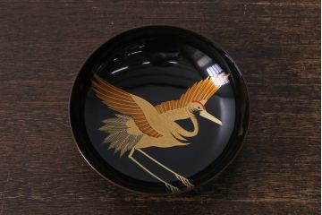 塗師　岡本陽斎　鶴蒔絵煮物椀5客セット　共箱付き(木製椀、漆器)(R-041141)