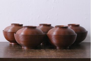 塗師　岡本陽斎　鶴蒔絵煮物椀5客セット　共箱付き(木製椀、漆器)(R-041141)