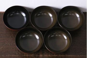 塗師　岡本陽斎　鶴蒔絵煮物椀5客セット　共箱付き(木製椀、漆器)(R-041141)