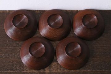 塗師　岡本陽斎　鶴蒔絵煮物椀5客セット　共箱付き(木製椀、漆器)(R-041141)