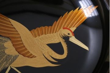 塗師　岡本陽斎　鶴蒔絵煮物椀5客セット　共箱付き(木製椀、漆器)(R-041141)