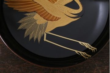 塗師　岡本陽斎　鶴蒔絵煮物椀5客セット　共箱付き(木製椀、漆器)(R-041141)