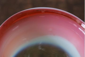 アンティーク雑貨　レトロ雑貨　大正期　棗型(なつめ形)　三色氷コップ(ウランガラス、グラス、和ガラス)(R-041142)