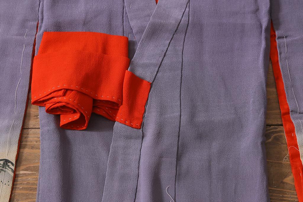 アンティーク着物　江戸縮緬着物(正絹古布、和服)(R-041144)