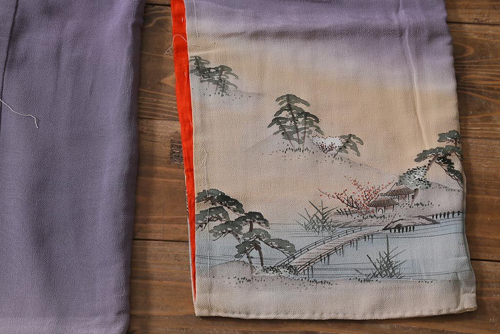 アンティーク着物　江戸縮緬着物(正絹古布、和服)(R-041144)