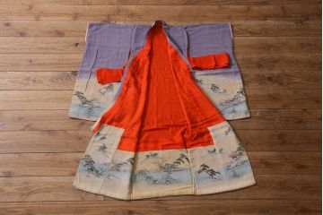 アンティーク着物　江戸縮緬着物(正絹古布、和服)(R-041144)