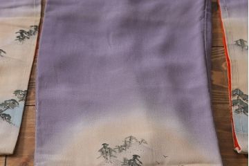 アンティーク着物　江戸縮緬着物(正絹古布、和服)(R-041144)