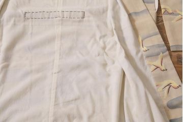 アンティーク着物　霞に鳥　錦紗縮緬襦袢(古布着物)(R-041145)