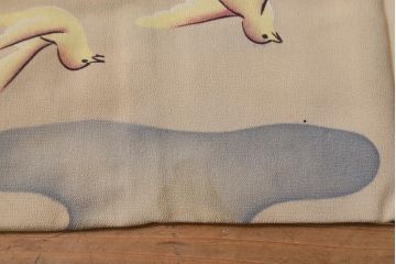 アンティーク着物　霞に鳥　錦紗縮緬襦袢(古布着物)(R-041145)