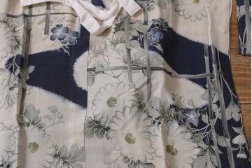 アンティーク着物　秋草の図　縮緬襦袢(古布着物)(R-041146)