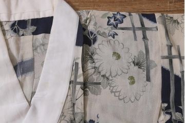 アンティーク着物　秋草の図　縮緬襦袢(古布着物)(R-041146)