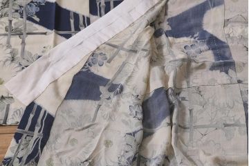 アンティーク着物　秋草の図　縮緬襦袢(古布着物)(R-041146)