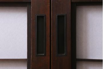 アンティーク建具　昭和中期　裏障子付き　上質な和の空間を演出する格子戸2枚セット(引き戸、建具)(R-041151)