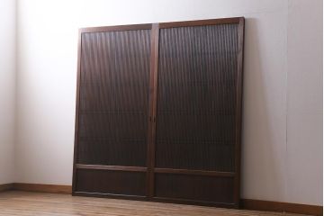 アンティーク建具　昭和中期　裏障子付き　上質な和の空間を演出する格子戸2枚セット(引き戸、建具)(R-041151)