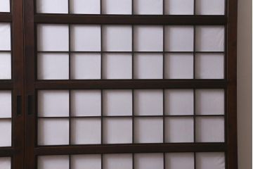 アンティーク建具　昭和中期　裏障子付き　上質な和の空間を演出する格子戸2枚セット(引き戸、建具)(R-041151)